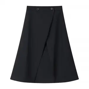 TAOP&ZA Casual Fit Black Irregular Front Wrap Tailored Skirt 2024 Spring Midi Long Design Midi Skirt Women 1202147001