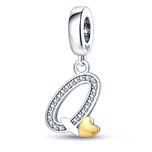 Pendentif <span class=keywords><strong>alphabet</strong></span> 26 lettres avec perles - Bracelet et collier créatifs de style européen - Finition argent/or avec zircon - Article le plus vendu TK - Product Image 4
