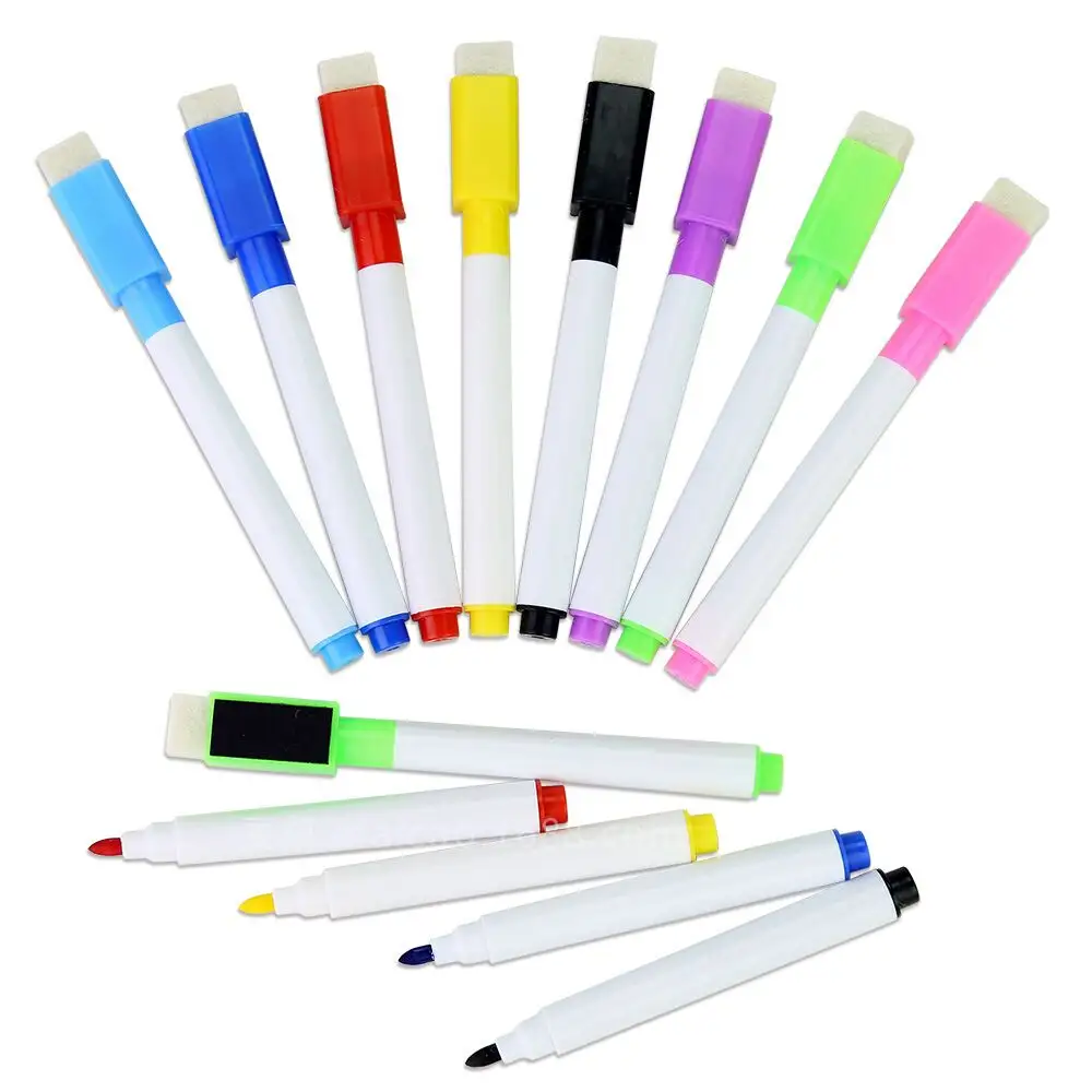 Aksesori alat tulis Multi warna 10MM papan tulis pena penghapus kering kosong pena spidol papan tulis dengan penghapus