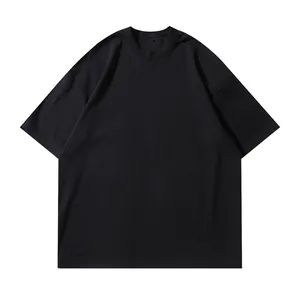 Kaus O-Neck pria grosir kaus 100% katun kasual Vintage olahraga lengan pendek 260g kepar polos dicelup hitam kebugaran Model Cepat