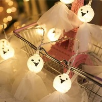 Guirlande lumineuse LED fantôme d'Halloween en tulle, à piles, pour décoration intérieure et extérieure, maison, jardin, fête