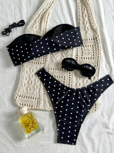 <b>Polka</b> <b>Dot</b> <b>Bikini</b> Set Women Bandeau Removable Shoulder Strap Two‑Piece Swimsuit High Cut Bathing Suit Beach Swimwear Wholesale - Product Image 5
