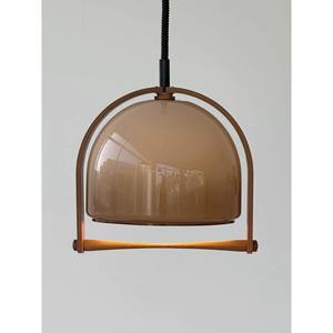 Lustre LED Bauhaus en bois massif de style rétro américain Wabi-Sabi, luminaire suspendu rétractable en verre vintage, ambre japonais, moyen - Product Image 5