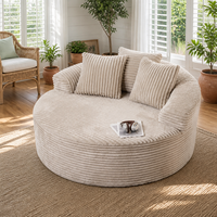 Fauteuil douillet rond en velours côtelé compressé dans une boîte, fauteuil géant sans assemblage