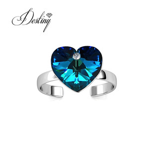 Anello di moda con anello con cuore blu oceano impreziosito da cristalli <span class=keywords><strong>Swarovski</strong></span> in argento Sterling <span class=keywords><strong>gioielli</strong></span> 925 anello placcato in oro 18K - Product Image 4