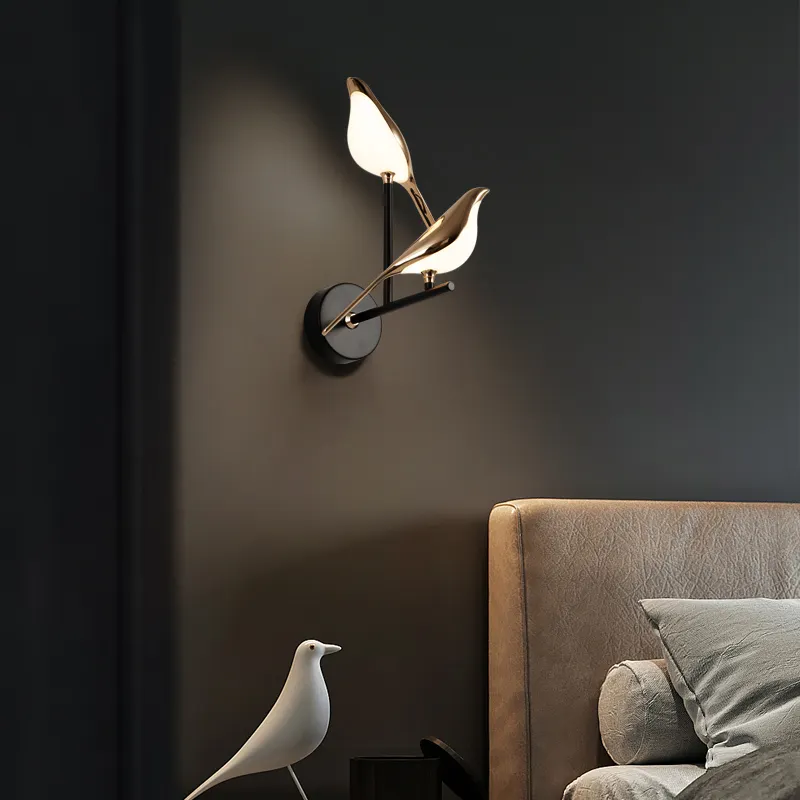 Modern light luxury creative magpie living room TV background hotel corridor aisle bird wall light bedroom bedside wall lamp