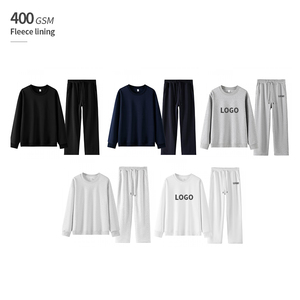 Ensemble de sweat-shirts unisexes à manches longues, doublure polaire 400 GSM, col rond, poids lourd, impression personnalisée OEM, hiver - Product Image 1