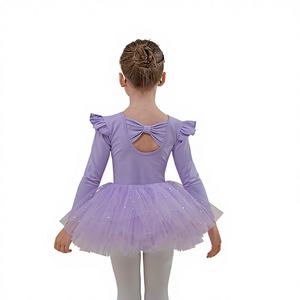 Justaucorps de danse à manches longues pour filles, tenue de tutu pour tout-petits, ballerine avec jupe à paillettes, design coréen, costume de princesse - Product Image 3