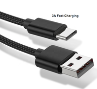 Kabel Data pengisi daya ponsel, USB Tipe C 1M 3A nilon kepang cepat