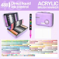 Marqueurs acryliques Guangna 488 couleurs, ensemble de stylos pinceaux pour artistes, marqueurs liquides directs avec étui de rangement pour le dessin artistique