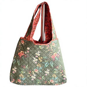 Floral Quilted Bohemian Cotton <b>Tote</b> <b>Bag</b> <b>with</b> Padded <b>Shoulder</b> <b>Strap</b> for Travel-Vintage Design - Product Image 2