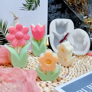 식품 학년 실리콘 금형 3D 스테레오 튤립 꽃 모양의 촛불 금형 DIY 촛불 만들기