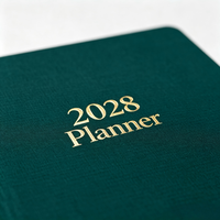 Agenda personnalisé 2028, couverture rigide en tissu lin, agenda avec bande élastique, dorure à chaud