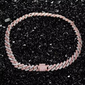 Collier Hip Hop pour Homme en Argent 925 avec Chaîne Cubaine et Breloque, Or Rose Bicolore 13mm & 15mm, Sertie de Moissanite Diamantée - Product Image 6