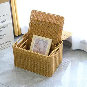 Châu Âu-Phong Cách Hình Chữ Nhật Lưu Trữ Box Với Nắp Công Suất Lớn Mây Dệt Giỏ Bin Cho Quần Áo Tổ Chức - Product Image 1