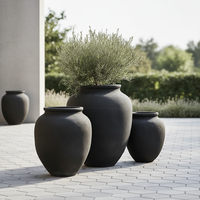 Ensemble de jardinières en FRP personnalisées, grand format, noir mat, pour extérieur, jardin commercial, hôtel, patio, aménagement paysager, pot de fleurs, vente en gros OEM