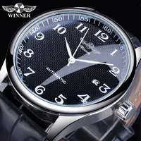 Winner Montre Automatique Mécanique Homme Luxe Design Rétro Classique Calendrier Bracelet Marron Aiguilles Bleues Marque Supérieure