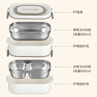 Boîte à lunch portable multicouche en acier inoxydable 304, 2 compartiments, micro-ondable, empilable, 1-3L, design blanc simple, isolée
