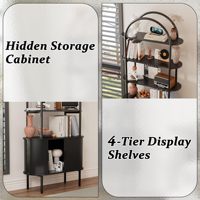 Étagère arquée de 71 pouces de hauteur avec portes coulissantes, style moderne du milieu du siècle, en panneaux de particules, incurvée, 4 niveaux, rangement ouvert, grande capacité pour salon