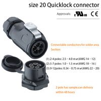 Connecteurs XLR Power Quicklock étanches à montage sur site, taille 20, 20A, 2/3/4/5/7/9/12 pôles, femelles, droits, boîtier plastique IP67