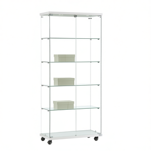 Vitrine moderne en verre 80x40x181cm blanche avec portes et étagères verrouillables pour rangement dans le salon - Product Image 2