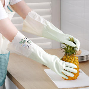 Guantes domésticos de PVC, guantes largos impermeables para limpieza, para lavar platos y ropa, con forro polar, patrón de color sólido - Product Image 2