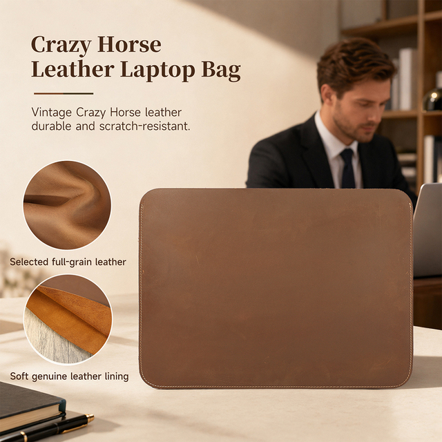MARRANT Vintage Crazy Horse Genuine Leather Laptop Sleeve Handmade Slim Case Cover 13 Inch Leather Laptop Bag Cover