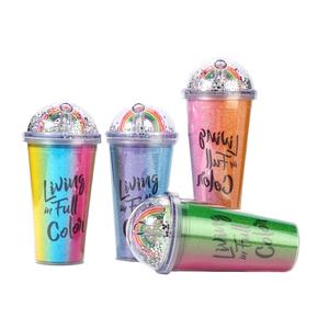 Taza de doble pared de PP personalizada con pajita OEM 450mL taza de plástico hecha taza de agua de alta calidad - Product Image 1