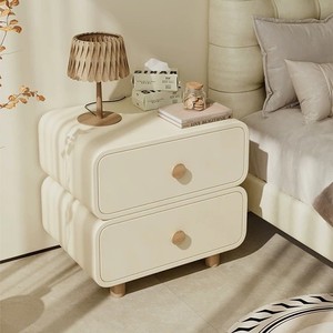 Cream Colored <b>Bedside</b> Table Solid Wood 2 Drawer Storage Nightstand For Bedroom Adult Use - Product Image 1