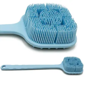 Cepillo de baño de silicona de dos caras MHC con mango largo cuadrado para exfoliación corporal y limpieza de masaje de baño