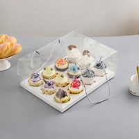 Boîtes à gâteaux, à macarons et à cupcakes avec poignée en corde, transparentes, blanches et noires, personnalisées, jetables, pour aliments