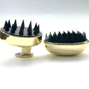 Meilleure vente Compact cheveux cuir chevelu masseur shampooing brosse plaqué or poignée souple Silicone dents Scratch tête caractéristique Nylon - Product Image 4