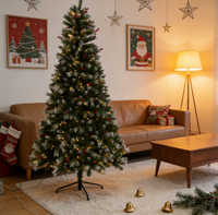Künstlicher Stehender Weihnachtsbaum 2,3m Vorbeleuchtet Schneebedeckt Vorgedekoriert mit Roten Beeren Tannenzapfen Warmweiße LED-Beleuchtung für Zuhause und Feiertage