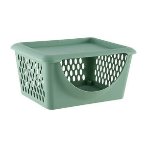 Green Rectangle Kitchen <b>Storage</b> <b>Basket</b> With Handle For Fruit Vegetable Organizing <b>Large</b> Size Plastic Stackable Container - Product Image 3