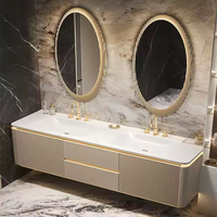 Meuble-lavabo mural moderne avec plan de travail en quartz et porte cannelée, de 60 à 180 cm, pour hôtels et salles de bain résidentielles