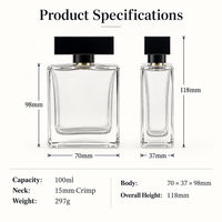 Flacon de parfum en verre de 100 ml, rectangulaire et plat, contenant de parfum, col à sertir de 15 mm, emballage personnalisé avec logo