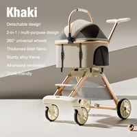 Poussette 2 en 1 pour animaux de compagnie, pliable, avec porte-animaux détachable, housse de pluie respirante, design portable, poussette pour chien et chat pour l'extérieur