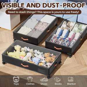 2er-Pack Moderne Rechteckige Platzsparende Unterbett-Aufbewahrungsbox mit 360° Drehrollen Abnehmbarer Stoff-Kleiderorganizer - Product Image 3