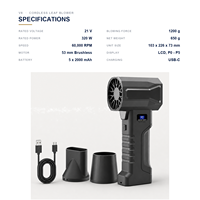 Souffleur à feuilles sans fil 21V 320W, souffleur turbo portatif 60000 tr/min, moteur sans balais 53mm, force de 1200g, 10000mAh pour jardin, allée, voiture