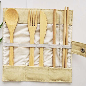 Bamboo Tableware Set 6-Piece Knife Fork Spoon <b>Straw</b> Chopsticks Travel Utensil With Bag <b>Reusable</b> Eco-Friendly - Product Image 3