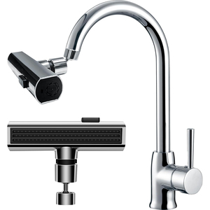Grifo Moderno de Cocina y Baño de Acero Inoxidable 304 con una Sola Manija Extraíble, Antisalpicaduras, Boquilla Giratoria, Acabado Cromado Brillante - Product Image 1