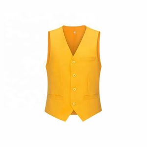 Venta al por mayor logotipo personalizado camarera uniforme Unisex botón chaleco para supermercado empleado chaleco Hotel asistente trabajo <span class=keywords><strong>traje</strong></span> <span class=keywords><strong>formal</strong></span> chaleco - Product Image 2