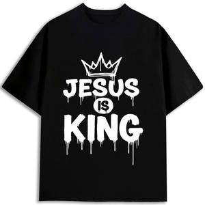 T-shirt imprimé Jésus est roi pour homme, 100 % coton 180 g/m², manches courtes, col rond, motif gouttelettes, jersey écologique, coupe ajustée - Product Image 1