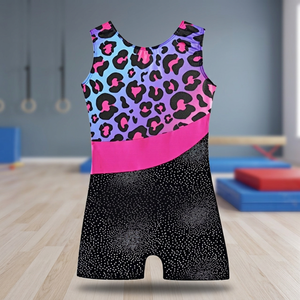 Justaucorps de gymnastique léopard pour filles avec empiècement rose et strass, écologique, léger, pour le printemps et l'été, tenue décontractée - Product Image 3