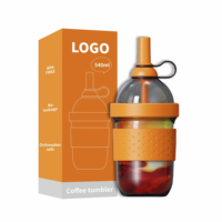 Gobelet à paille Tritan 540 ml sans BPA, résistant à l'eau bouillante, transparent, avec couvercle pour boire directement, pour café et jus