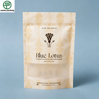 Sachets d'emballage personnalisés mats imprimés avec fermeture éclair, fenêtre et dorure à chaud, motif Lotus Bleu, pour thé aux herbes, chewing-gum, aliments pour animaux et autres produits alimentaires