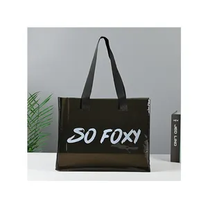 L Size 40x30x10cm 0.5mm Custom Iridescent Jelly PVC Bags Women's Waterproof Hologram Clear Beach Tote Bag Letter Pattern