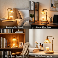Lampe chauffe-bougie réglable en hauteur avec base en verre et bois, diffuseur électrique de cire sans fumée, idéal pour Noël et les cadeaux d'anniversaire
