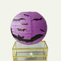 Lanterne en papier décorative d'Halloween pliable avec pompons, thème citrouille, accessoires de décoration de fête festive, araignées, chauves-souris, squelettes faits à la main