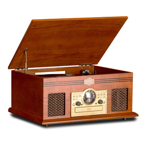 Ap02 — <span class=keywords><strong>platine</strong></span> de réglage analogique FM, avec lecteur <span class=keywords><strong>CD</strong></span>, entrée Aux, fonction BT, haut-parleurs stéréo intégrés, plateau tournant en bois - Product Image 1
